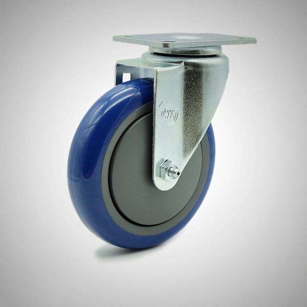 5 Inch SS Blue Polyurethane Wheel Swivel Top Plate Caster